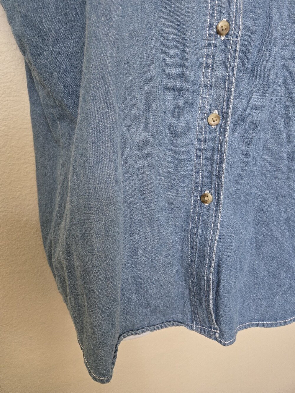 Vintage 90s Cat Lady Embroidered Denim Button Down Cotton Shirt Large Retro Art - Picture 3 of 8